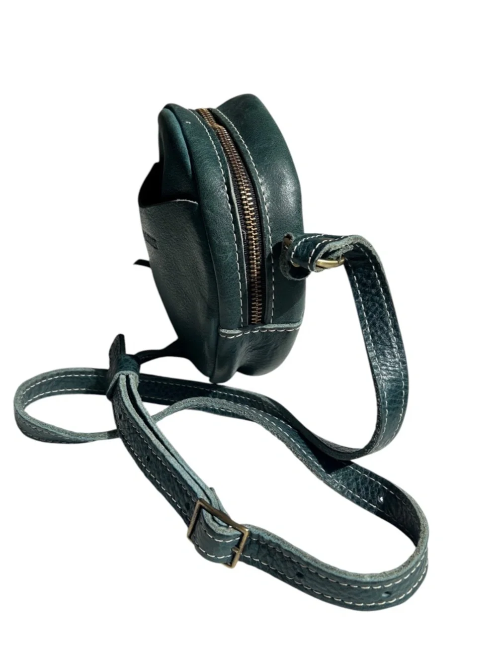 Vintage Portland Leather Round Rare Teal Green Leather Crossbody Bag
